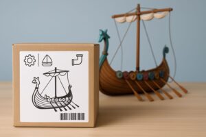 En hand placerar en liten båtmotor i en kartong för frakt.